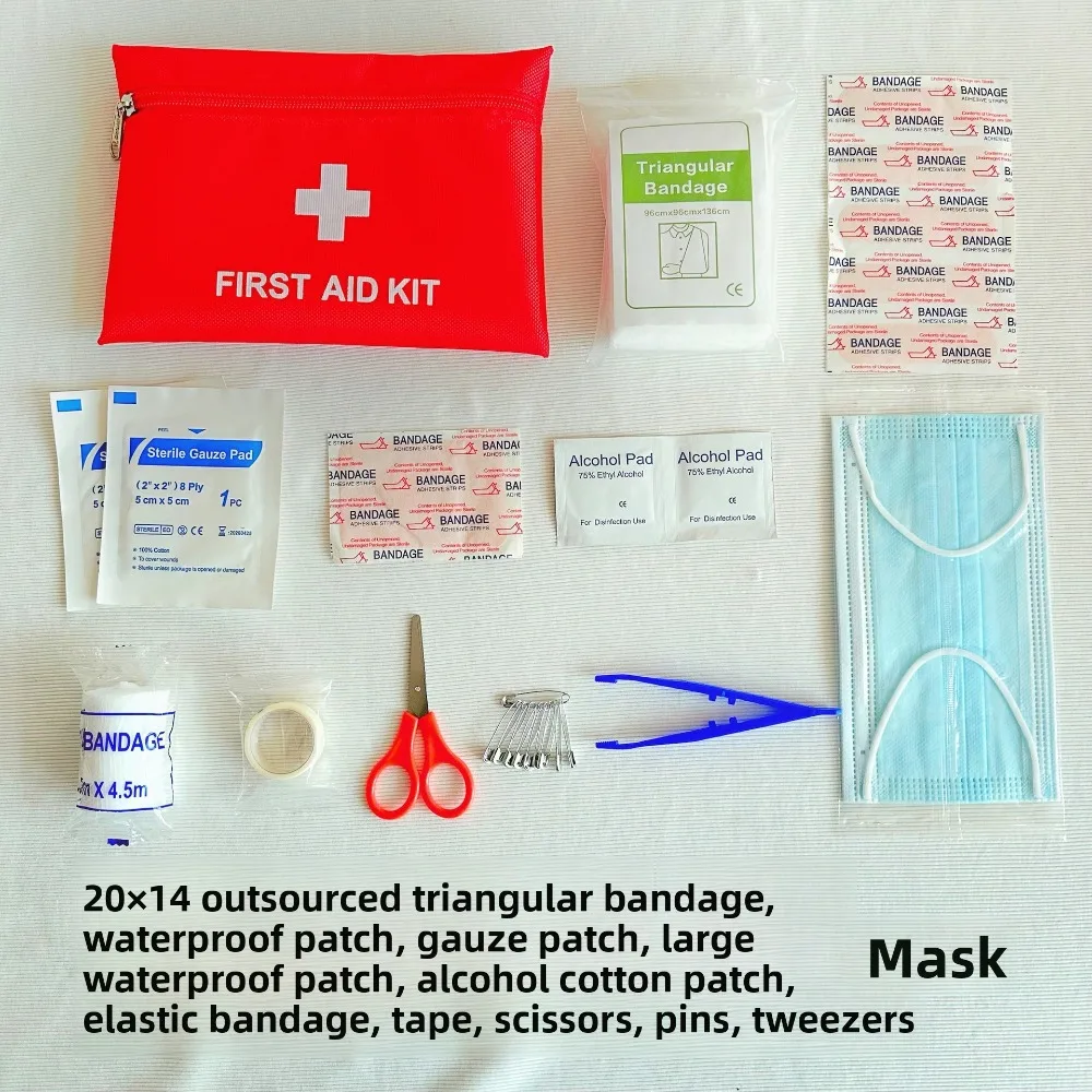 طقم طوارئ السفر المباشر من المصنع: حقيبة طوارئ محمولة للمنزل والخارج، حقيبة إسعافات أولية صغيرة متوفرة بشعار مخصص