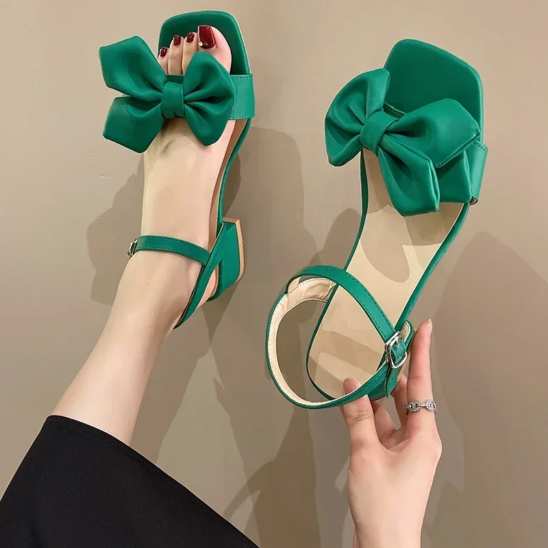Butterfly knot women's sandals 2024 new summer fashion fairy style matching skirt mid heel shoes women's casual sandals image 3