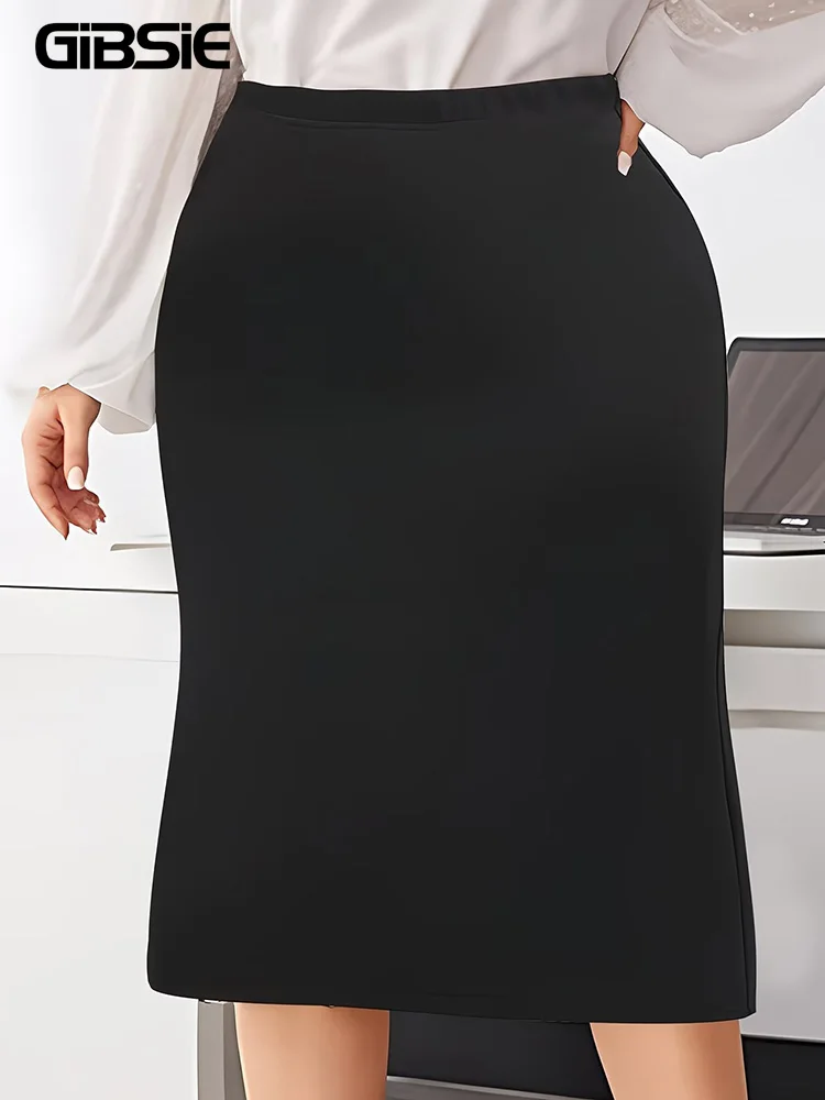 

Элегантная черная облегающая юбка GIBSIE больших размеров для вечеринок, женская модная офисная юбка миди с высокой талией для весны и лета, облегающая фигуру