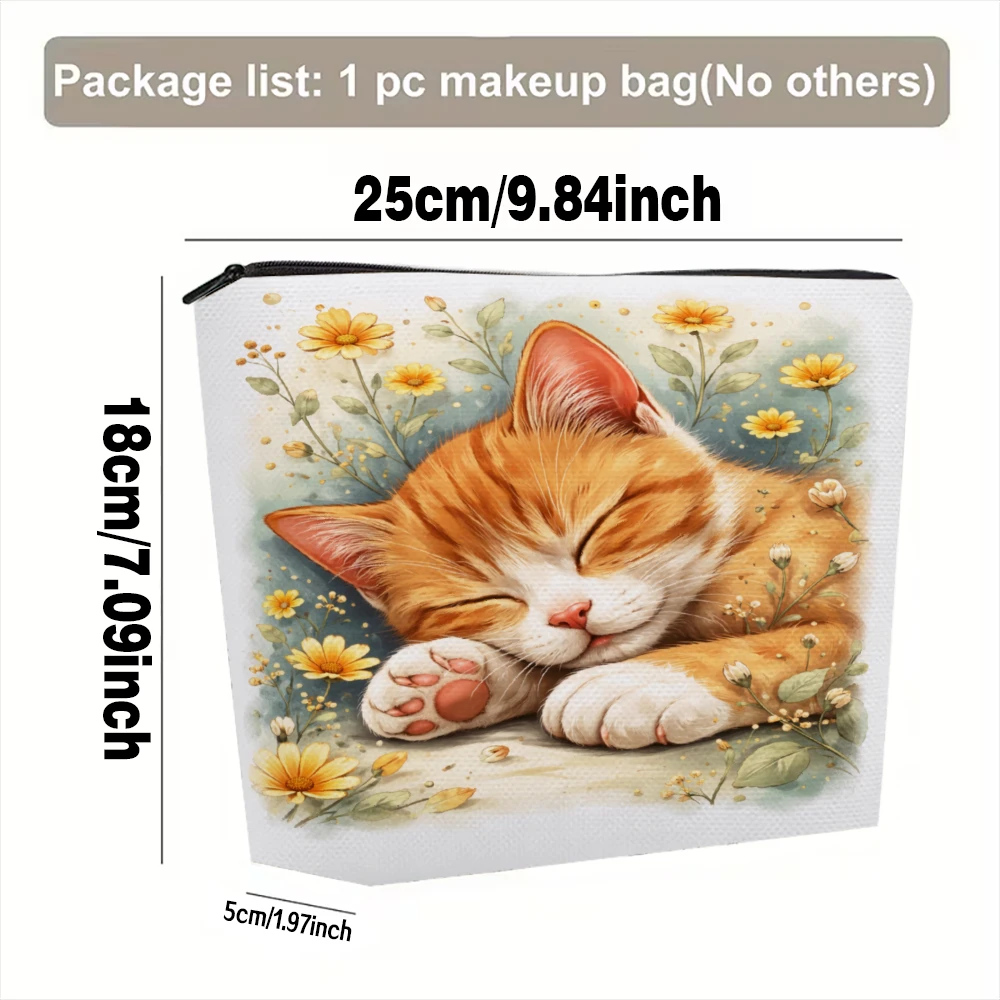 Sleeping Cat With Flowers Makeup Bags for Girls Cosmetic Pouch Toiletry Bag Pencil Case Travel Storage
