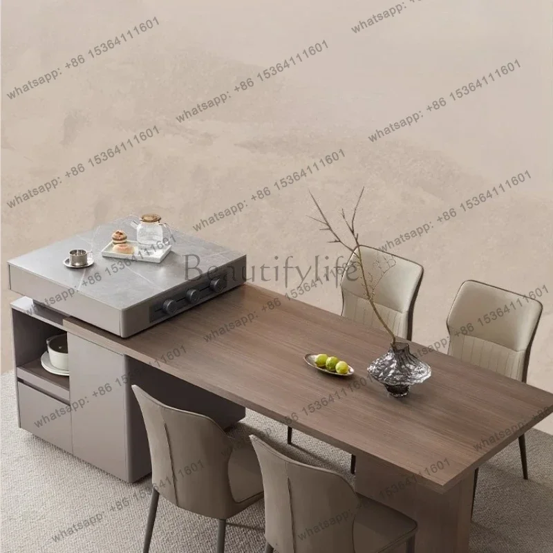 LJY Household Retractable Dining Room Furniture 2.4m 2.7m Minimalist Modern Multifunctional Storage Rock Slab Advanced Island Ta