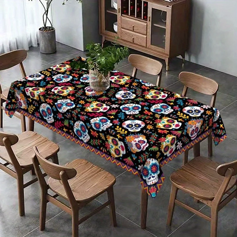 One Dia de los Muertos sugar skull tablecloth - Mexican Halloween party theme kitchen and dining room decorationzyc