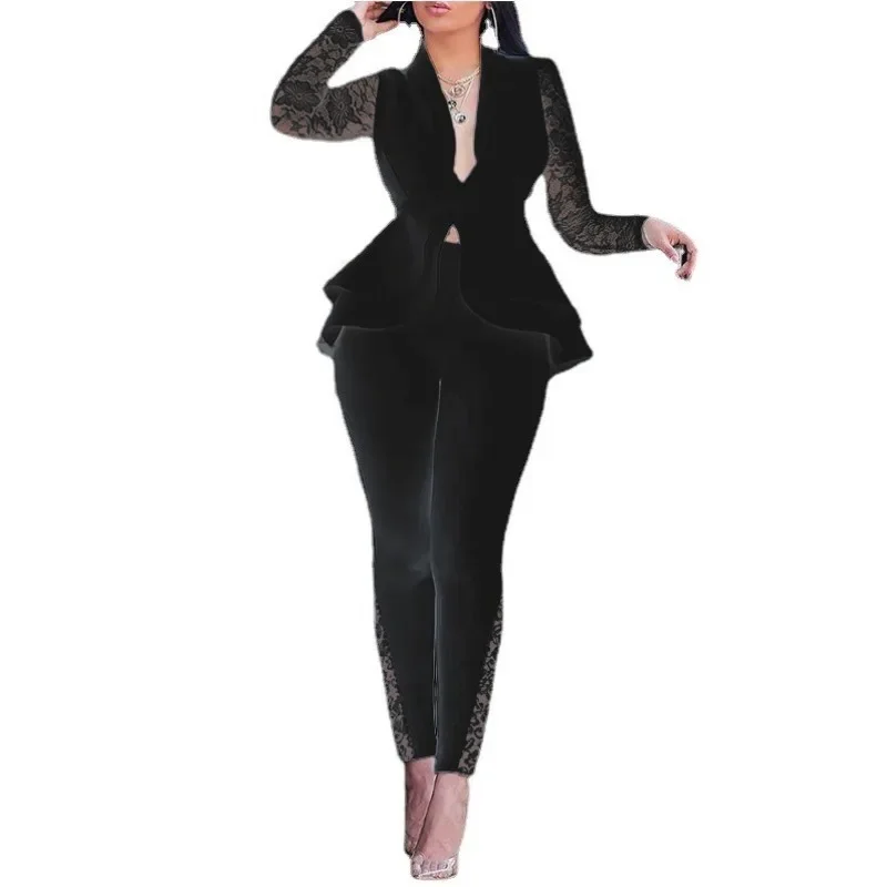 Women's L-5XL Plus size women's pleated edge professional uniform casual set elegant and elegant showcasing noble taste