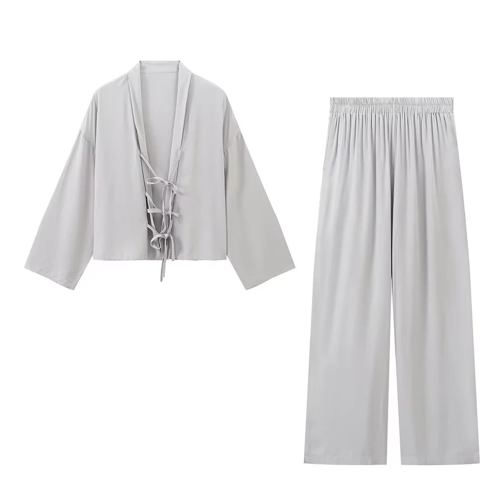 BMURHMZA 2024 Summer New Product Women\'s Fashion Lazy Style Solid Color Strap Top Elastic Waist Pants Casual Set