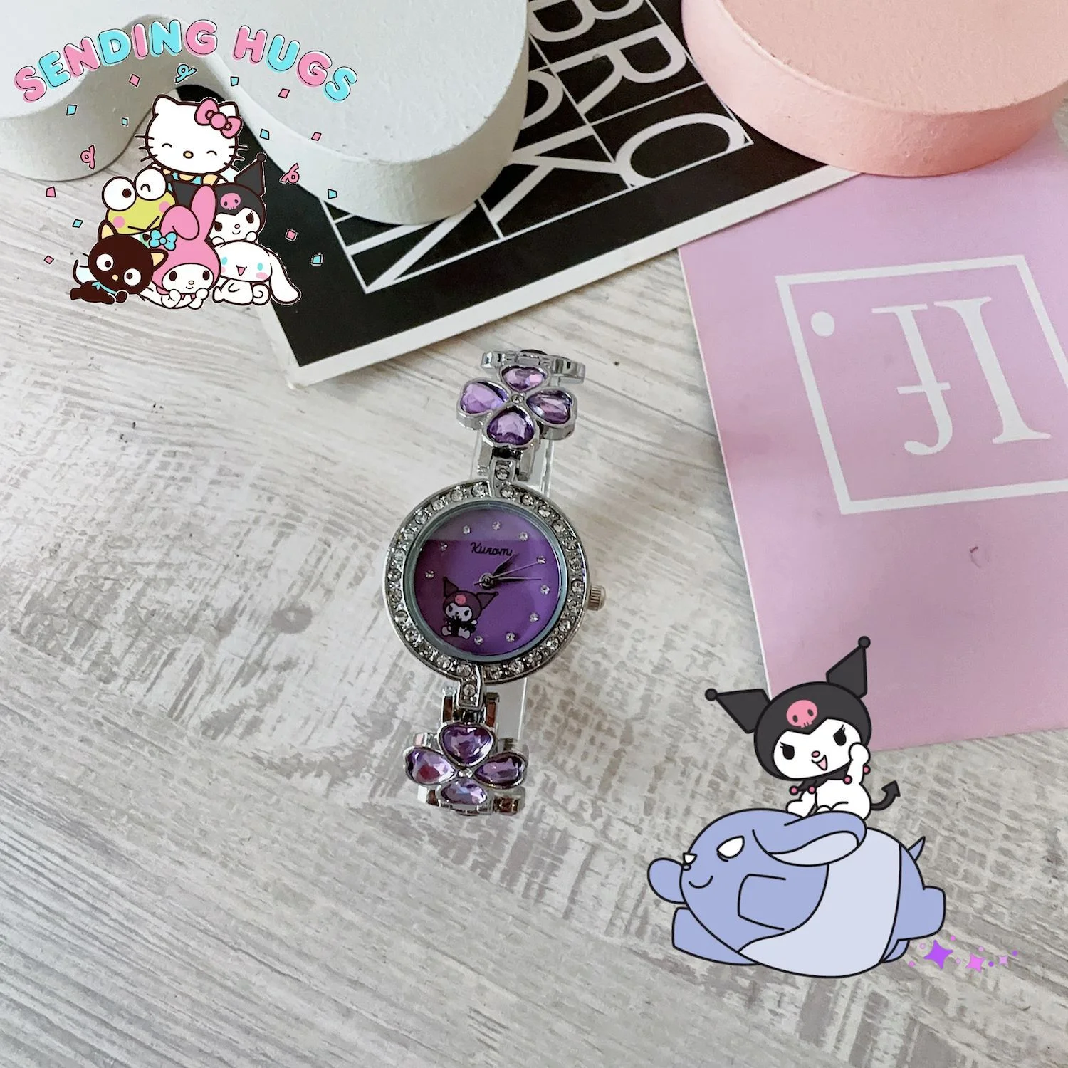 ساعة كارتون لطيفة للنساء كاجوال هدية مجوهرات ساعة نسائية هالو كيتي أربع أوراق البرسيم نقطة الماس سوار نسائي