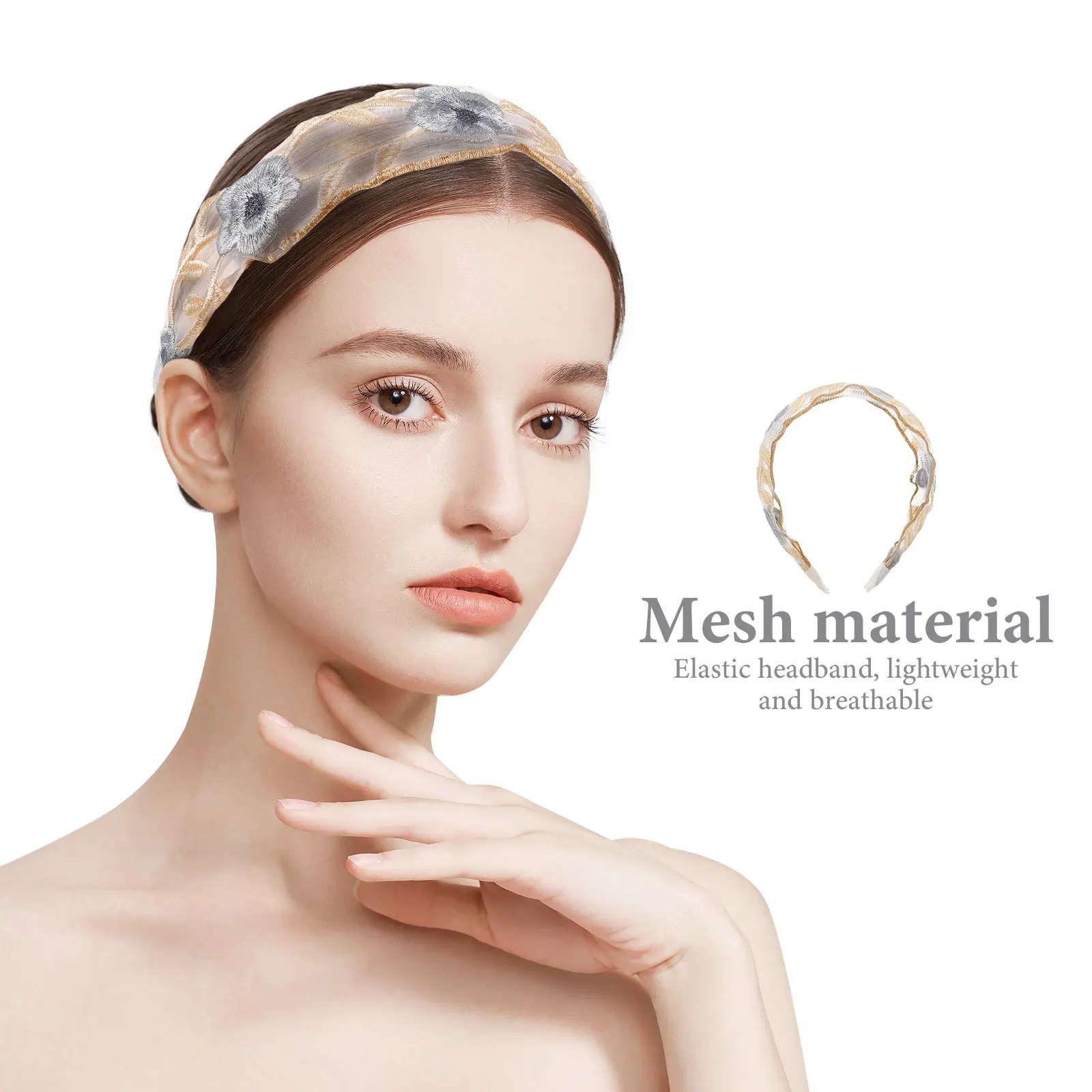 

Chic Embroidery Tulle Headband Women Boho Floral Wide Comfortable Hair Band Face Washing Multifunctional Hair Accessories For