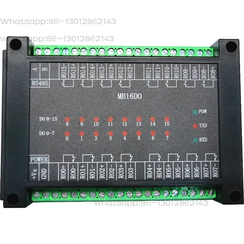 MB16DO switch output module 16 channels relay output isolated RS485 MODBUS RTU communication