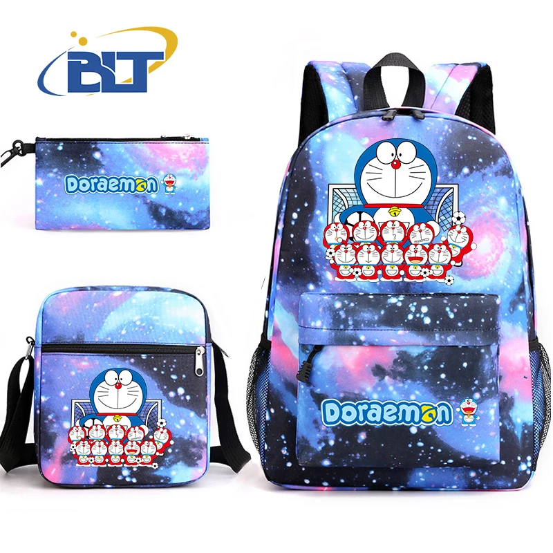 

Школьный набор Doraemon с принтом, молодежный рюкзак, сумка на плечо, пенал, комплект из 3 предметов, подарок для детей