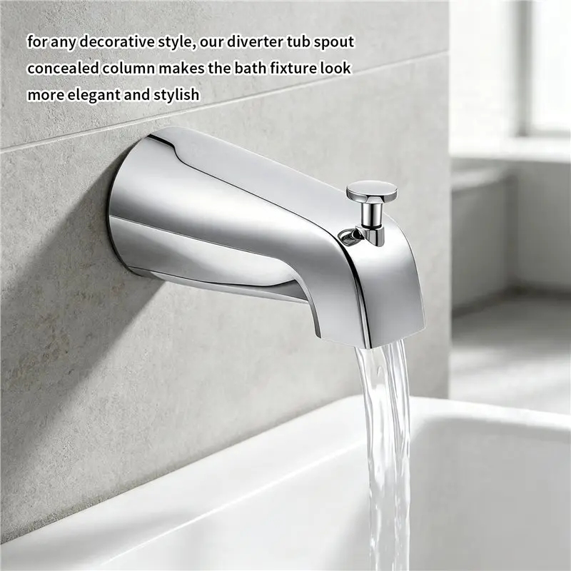 A21I-Bathroom Tub Spout,5 1/4 Inches Reach Wall Front Mount With Shower Diverter 1/2In IPS Inside Thread Bathtub Faucet Spout