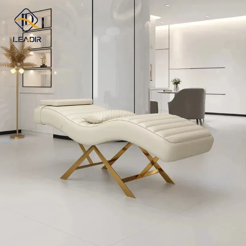 

Modern gold base, massage table for beauty salon, eyelash extension, complete furniture set