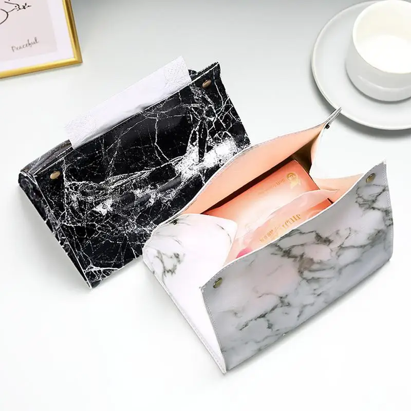 Tissue Box Holder Home Living Room Coffee Table Desktop Simple Napkin Box Kitchen Storage Paper Box PU Leather Organizers