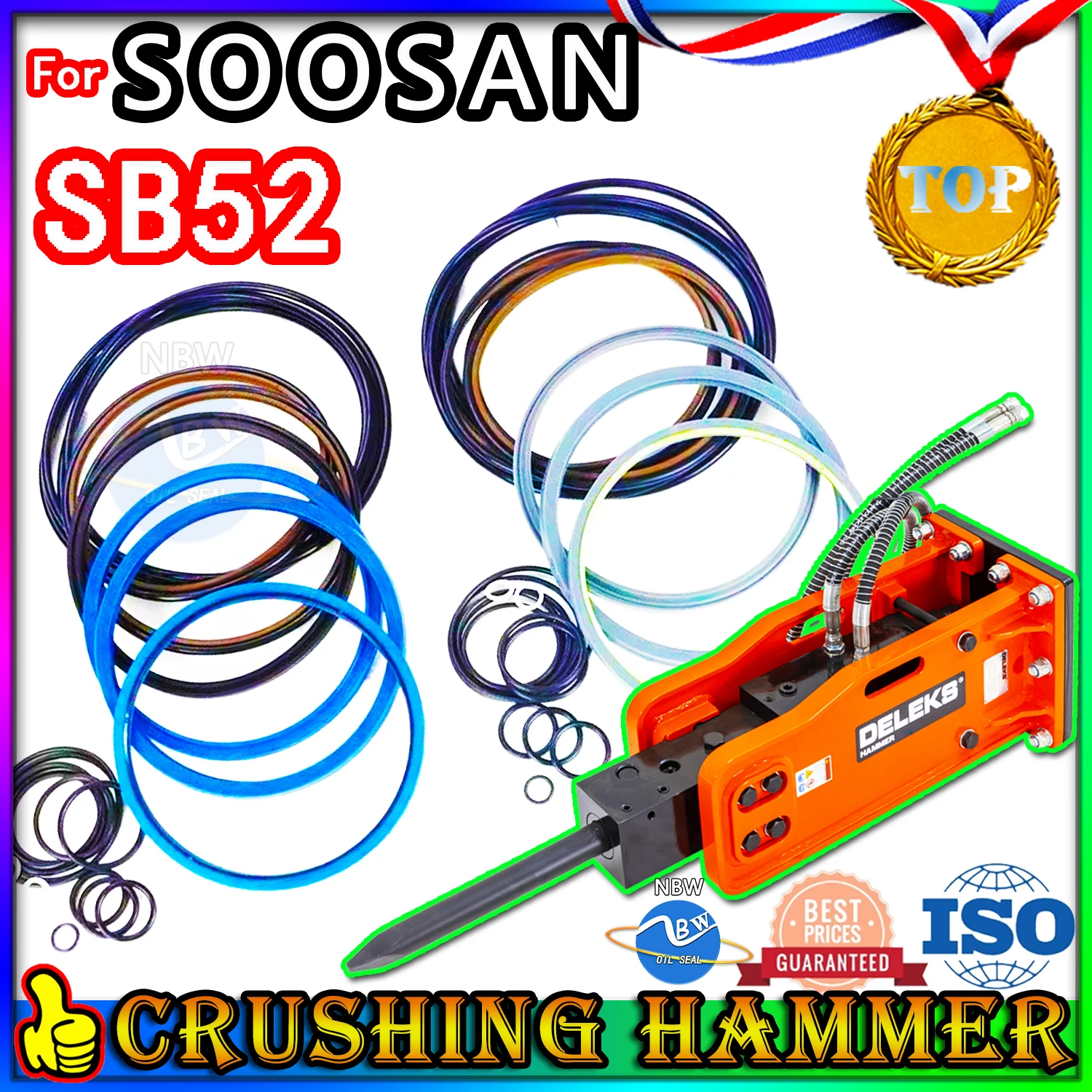 

For SOOSAN SB52 Crushing Hammer Oil Seal Repair Kit Excavator Hydraulic Cylinder Broken Breaker FKM BOOM Rod Drill Parts O-ring