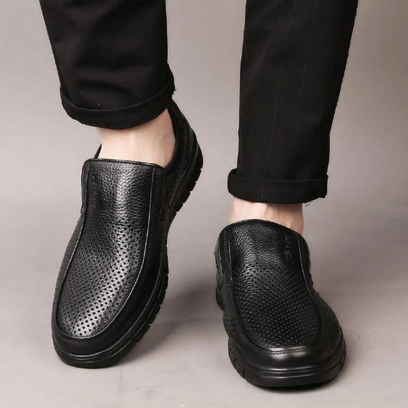 Men's Loafers Summer Hollow Out Casual Shoes Comfortable Anti-slip Soft Sole Slip-On Business Perforated Shoes-8867