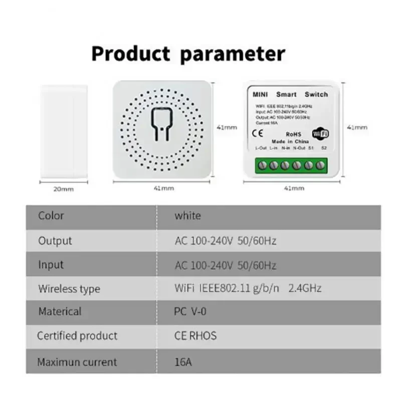 Homekit MFI WiFi Smart CozyLife, contrôle bidirectionnel, mini auto, citations murales, disjoncteur, minuterie, compatible avec Alexa, 16A