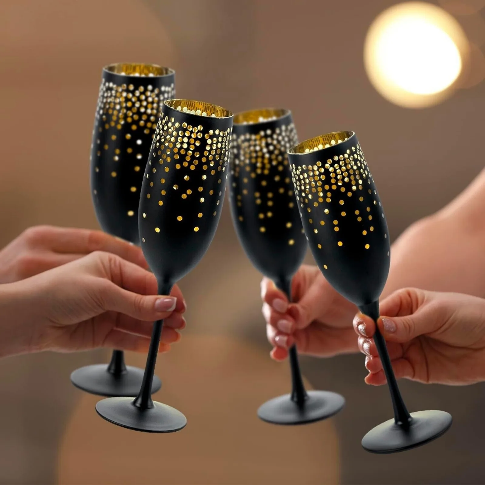 

8 oz Black Stemmed Champagne Flutes, Sparkling Wine Toasting Glasses, Set of 4 United States