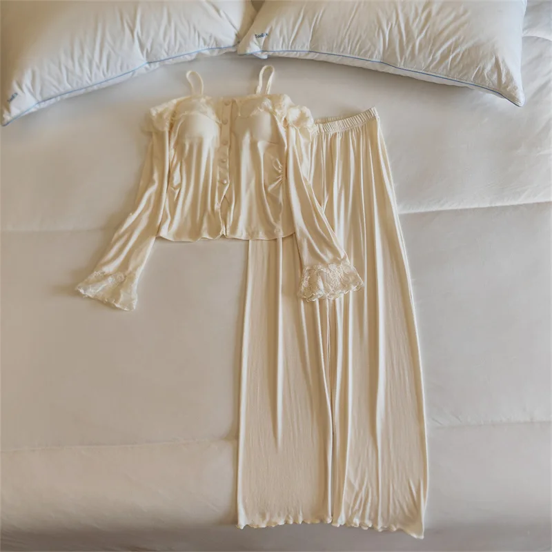 Pijamas Sexy Mujer Korean Chest Pad Modal Women's Pajamas Set Long Sleeve Winter Autumn Sleepwear 2 Piece Woman Home Suit - view 4