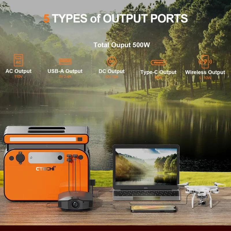 

500W Wireless Phone Charger Projector Camping Blender Home Appliance Power Supply Portable Electric Solar Power Station