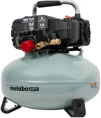 

Компрессор Metabo HPT 6-галлонный, безмасляный, 1.0 л.с., 165 PSI, портативный и легкий, с быстросъемными соединениями