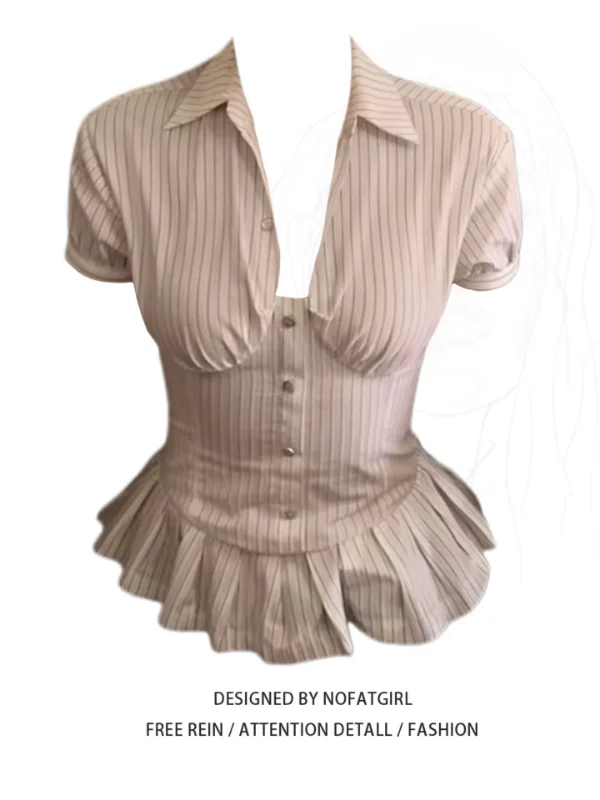 

plus Size Women's Striped Shirt Slim Fit Short Sleeve Back Tie Waist Style Korean Style Commute Fashion Breathable Polyester