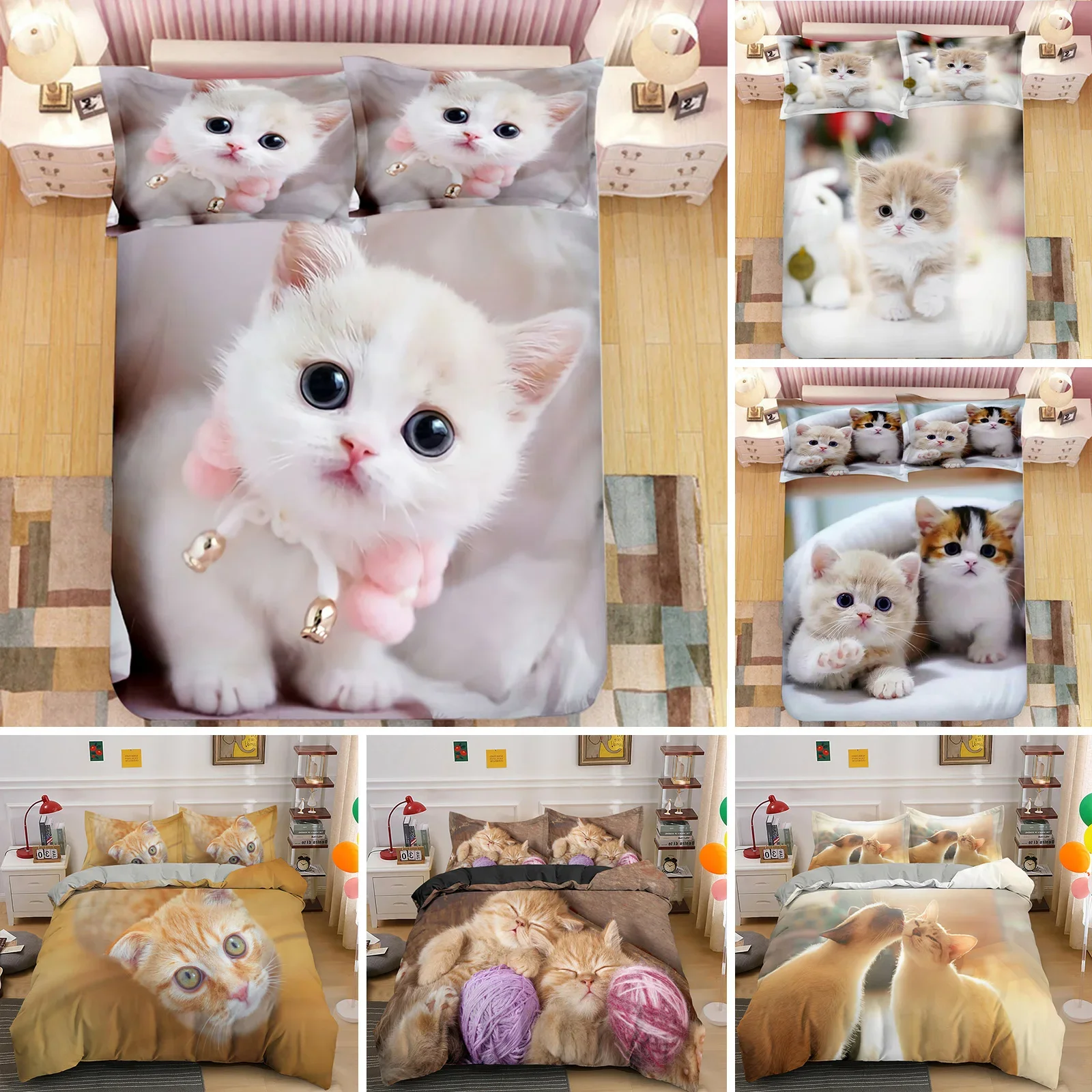 

3D Printed Kawaii Kitten Cat Bedding Set Duvet Cover Bedroom Comforter Single Twin King Size Quilt Cover Home Textile 2/3PCS