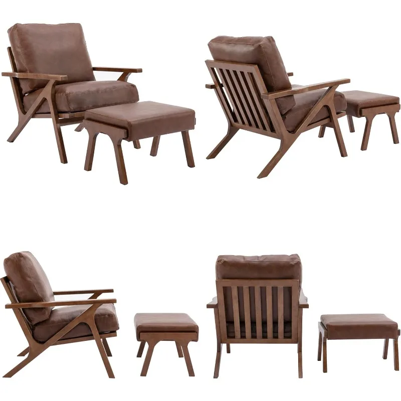 كرسي حديث لمنتصف القرن مع مسند، كرسي بذراعين لغرفة المعيشة منجد من مادة البولي يوريثان ومجموعة عثمانية، مقعد عريض 23 بوصة