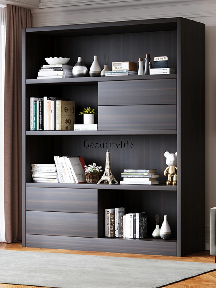 Simple Modern Nordic Partition Black Oak Storage Bookshelf Study Furniture