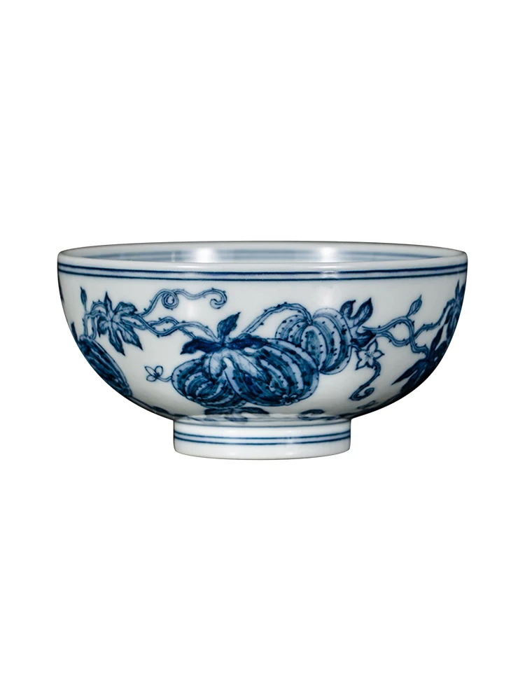 Zhongjia Ceramic Hand-painted Firewood Kiln Blue And White Watermelon Vine Bowl Cup Personal Kung Fu Tea Small