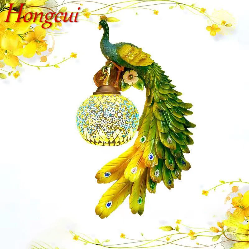 Hongcui Contemporary Peacock Wall Lamp Personalized And Creative Living Room Bedroom Hallway Decoration Light