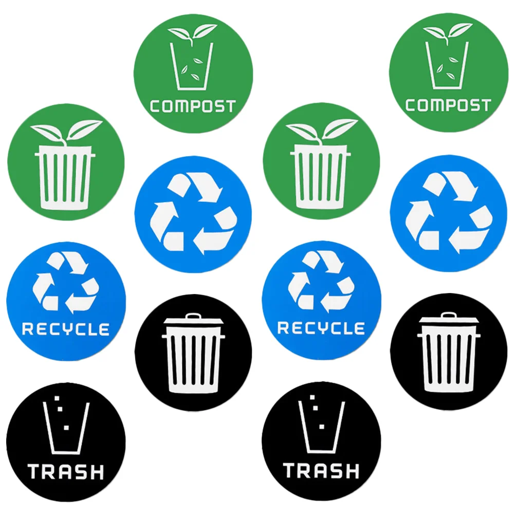 12 Pcs Garbage Sorting Stickers Recycle Decal Can Trash Bin Labels Recycling Waste Container Signs