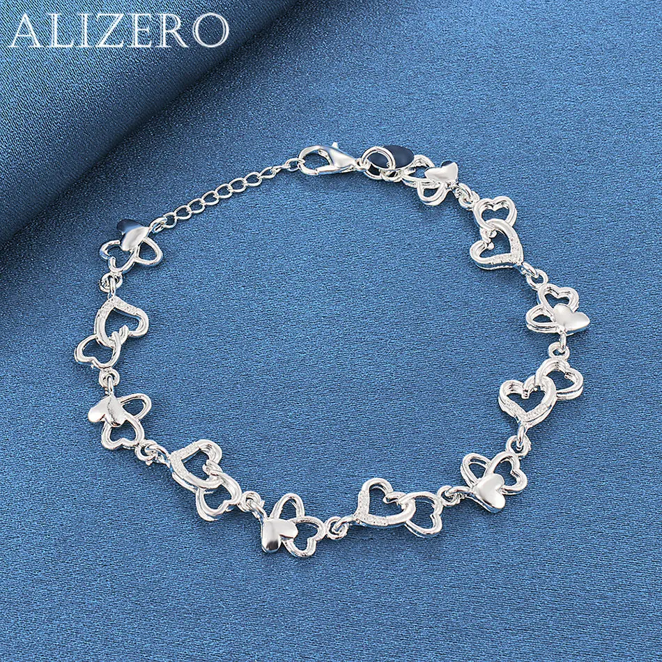 ALIZERO 925 Sterling Silver Bracelets Zircons Hearts Bracelet Fashion Wedding Party Jewelry Valentine's Day Gifts