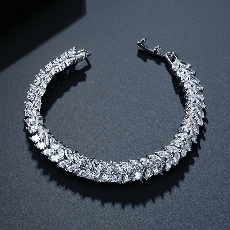 ZAKOL Brand Classic Geometric AAA Cubic Zirconia Tennis Bracelet for Women Sliver Color Engagement Wedding Jewelry Gift