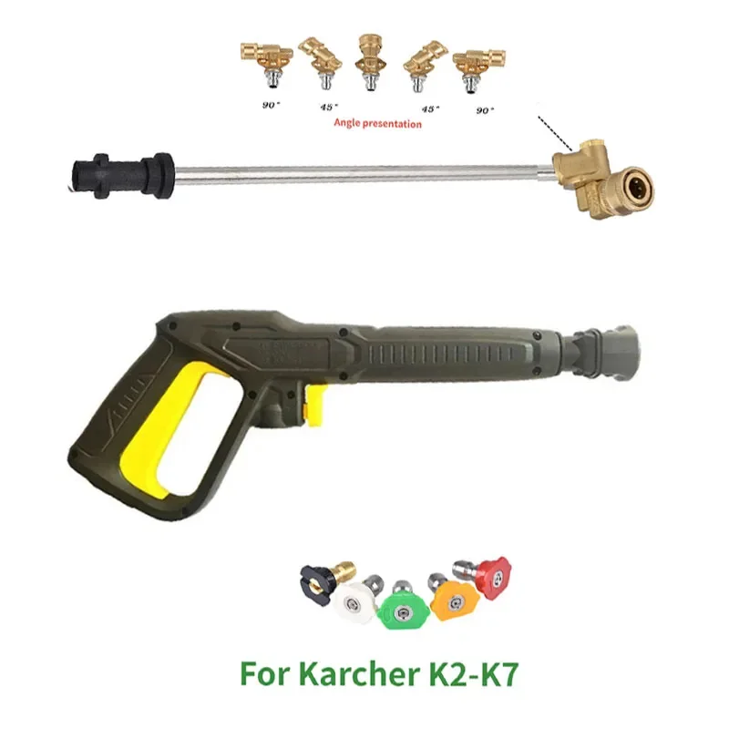 

High Pressure Wash Gun Extension Wand For Karcher K2 K3 K4 K5 K7 With 180 Degree Pivoting Coupler Adapter And Nozzles