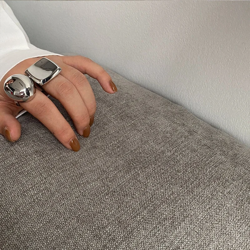 HANGZHI Punk Sliver Color Ring Geometric Square Oval Vintage Minimalist Chunky Jewelry for Women Men New