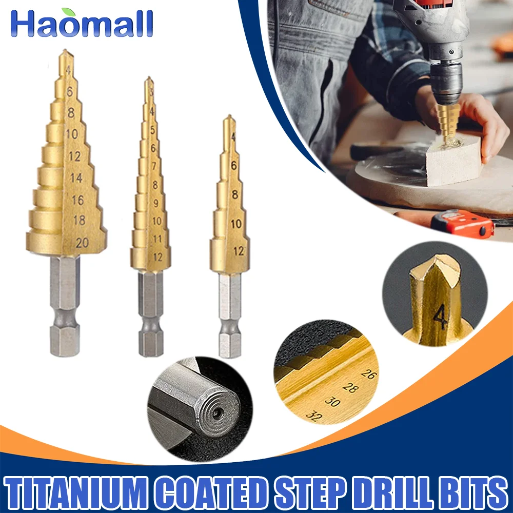 

3-12 4-20 4-32 HSS Titanium Coated Step Drill Bit Drilling Power Tools Metal High Speed Steel Wood Hole Cutter Cone Drill