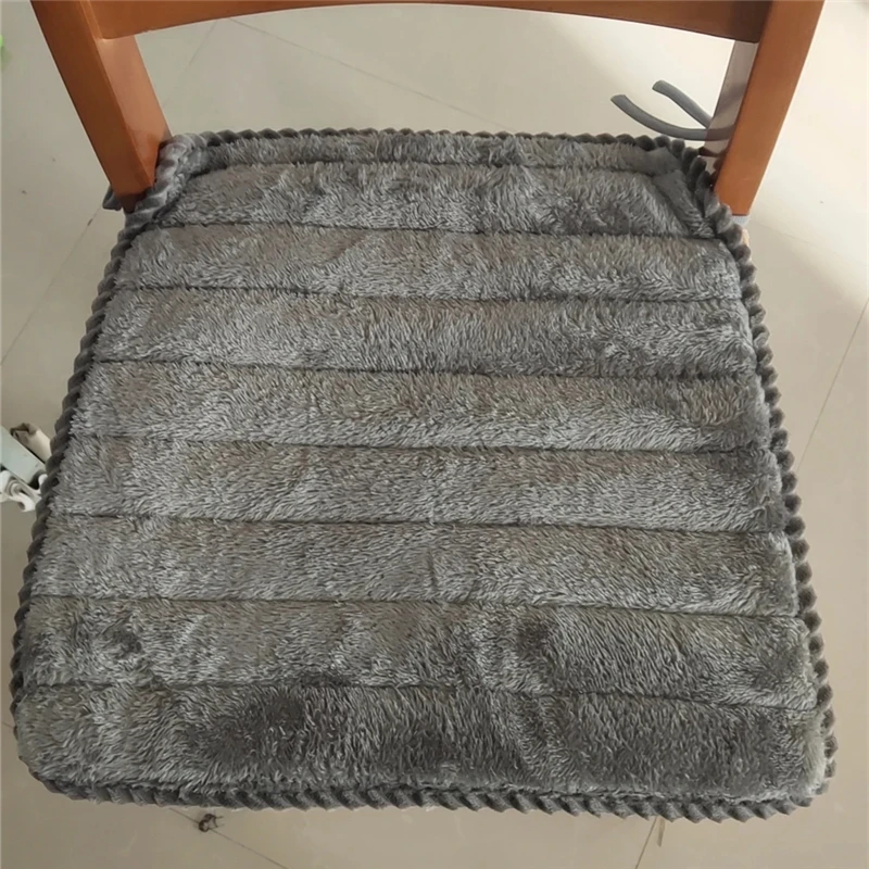 Universal Stripe Plush Dining Chair Cushions Thicken Four Season Warm Office Stool Mat Home Study Computer Chair Square Seat Pad