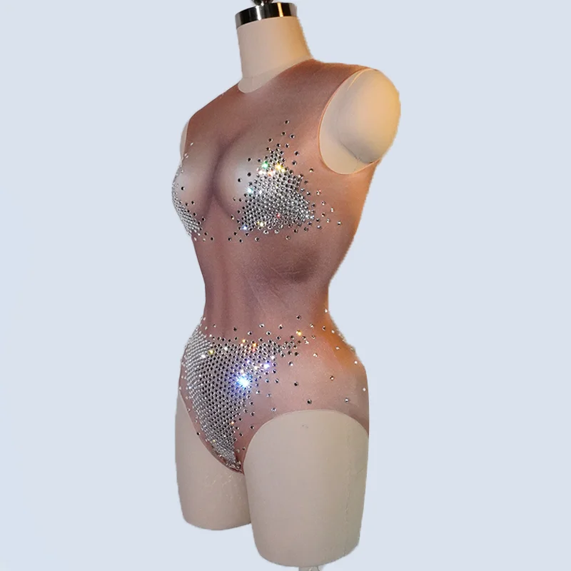 بريق حجر الراين عارية داخلية عارية الذراعين النساء حفلة عيد ميلاد سحب كوينز الزي أداء نادي المرحلة Gogo ملابس رقص #1