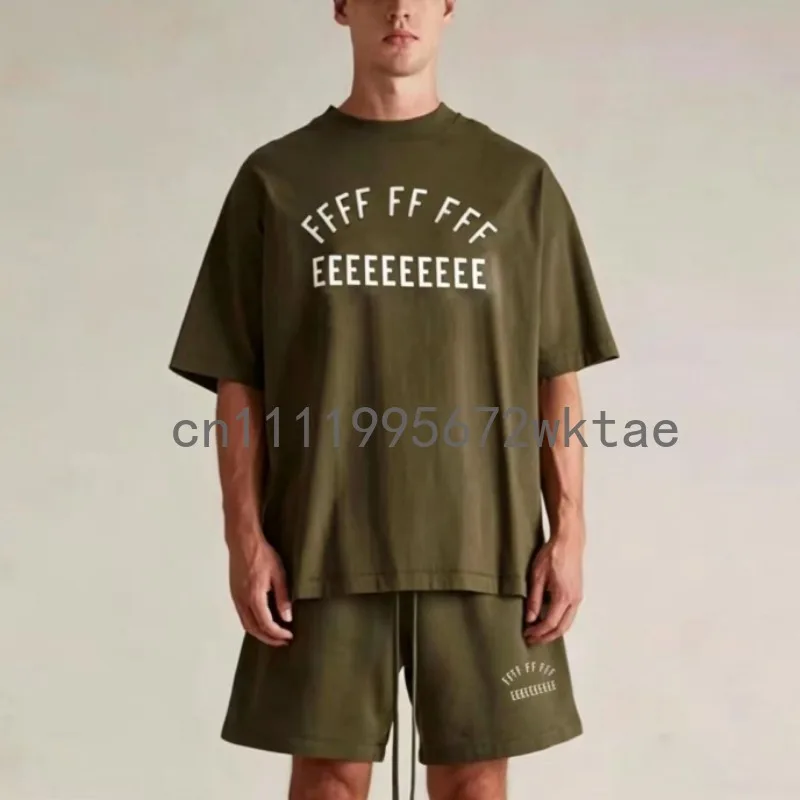 

25FW Luxury Design Men's T-shirt Set Printed Letter Top High Neck Short Sleeved Shirt Designer Couple Cotton Loose Shorts Set