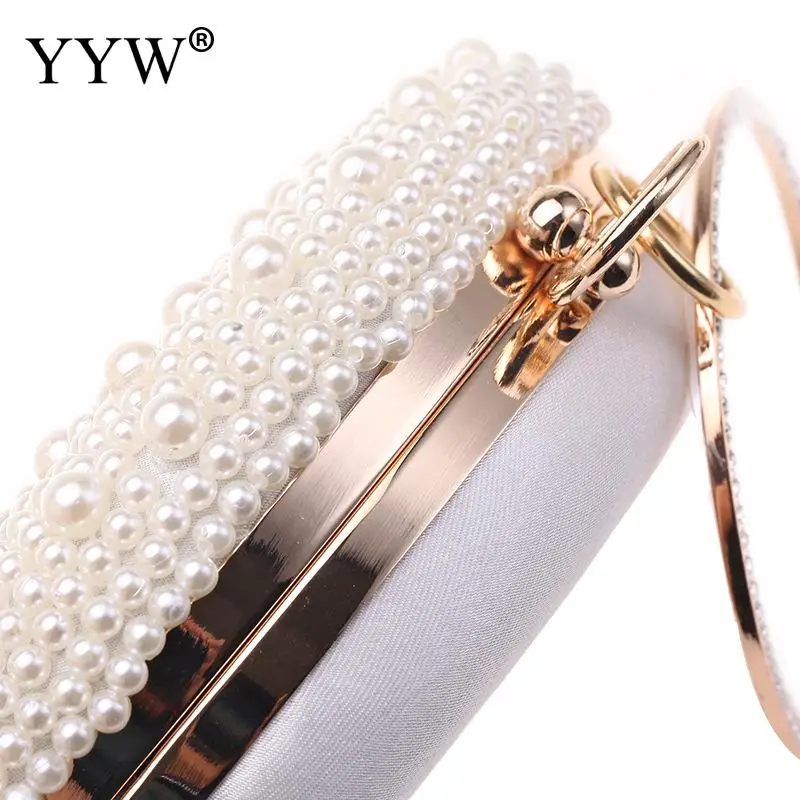 Bling Pearl Bags For Women Small Round Shape Clutch Bag Diamond Luxury Designer Handbag Female Evening Clutch Wedding Party Bag