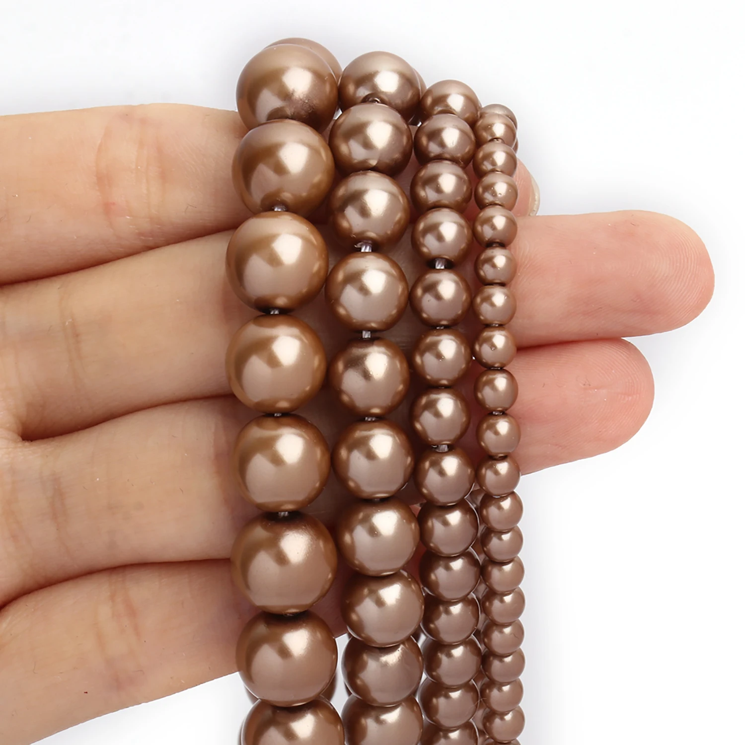 Wholesale Bulk Brown Shell Pearl Bead Round Loose Spacer Beads for Jewelry Making DIY Gift Bracelet Necklace 15\'\' 4 6 8 10mm