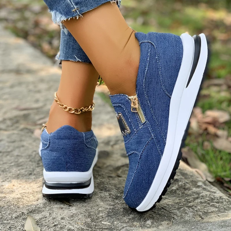 

Fashion New Large Size Platform Thick Sole Side Zipper Solid Color Round Toe Casual Shoes for Women