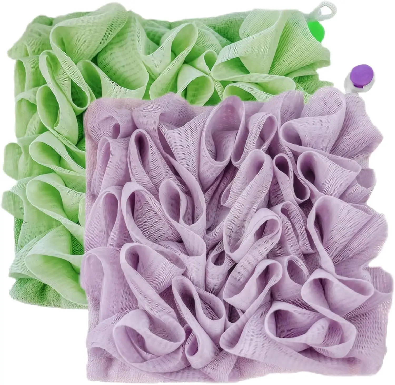 2PCS 2 in 1 Washcloth Loofah Combo,Loofah Fine Mesh Shower Loofah and Soap Storage Washcloth Bath,Sponge with Drawstring