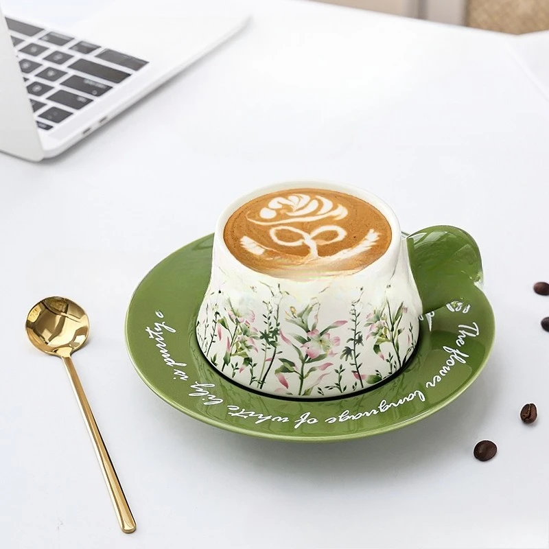 

PYH idyllic crystal glaze ceramic coffee cup mug girls exquisite cup saucer afternoon tea souvenir set