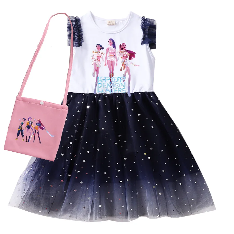 

KPop Demon Hunters Child Dress Cartoon Girls Rumi Mira Zoey Dress Children's Kawaii Halloween Party Casual Clothing