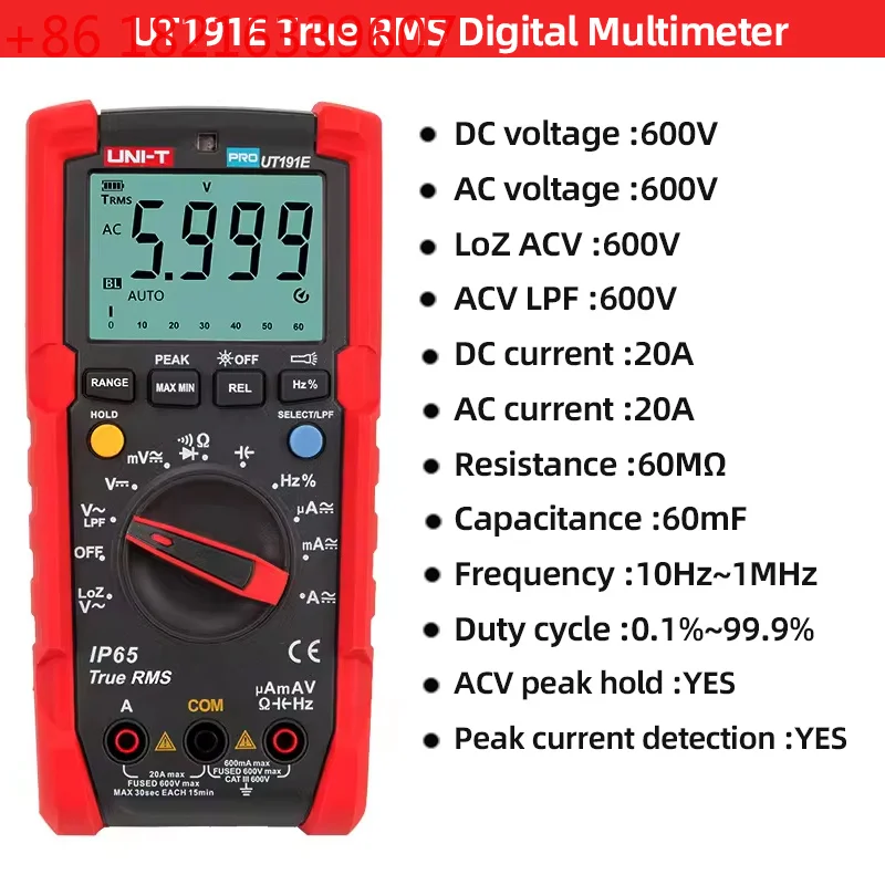 YAO Tester Digital Multimeter Profesional UT191T UT191E True RMS Auto Range DMM 20A Ammeter 600V Count 6000 DC AC Capacitor