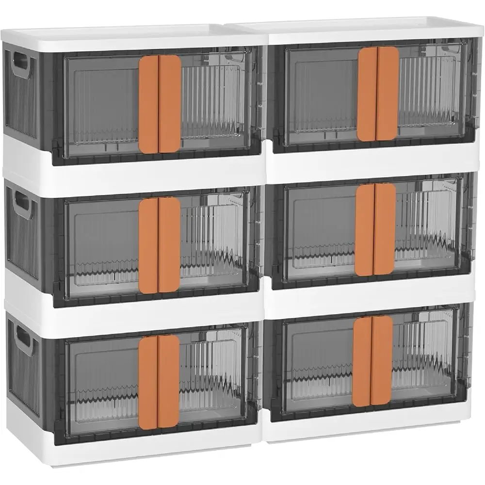 

Складные контейнеры для хранения — 6 пар больших 8,5 галлонов/33,8 литров, штабелируемые на колесиках для одежды, обуви, спальни, офисного органайзера —