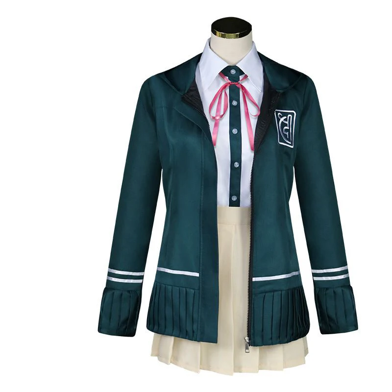 Cosplay Female Chiaki Nanami Cosplay Outfit Uniform Dress Green Pink Bear Backpack