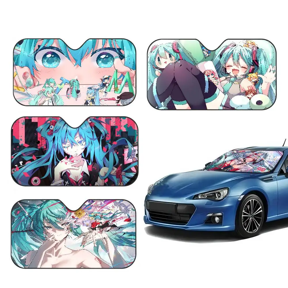 Music H-Hatsune Girl M-Mikues Auto-Windschutzscheiben-Sonnenschutz, lustiger Sonnenschutz, faltbarer UV-Strahlen-Sonnenschutz, Sonnenschutz für die vordere Fensterseite