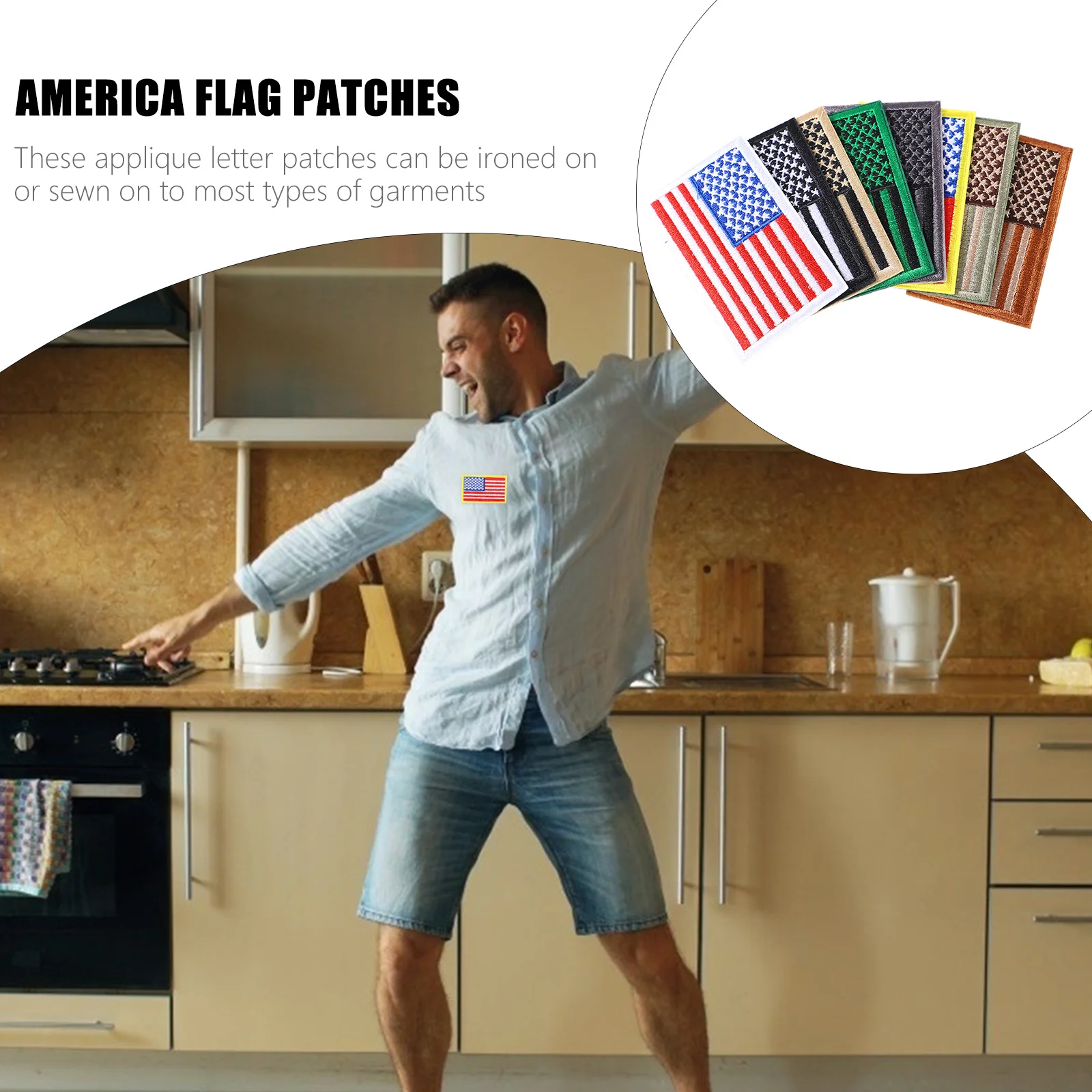 

8Pcs America Flag Embroidered Applique Patches Sew on Stickers for Clothes Bags Hats Durable Decorative Cloth Accessories