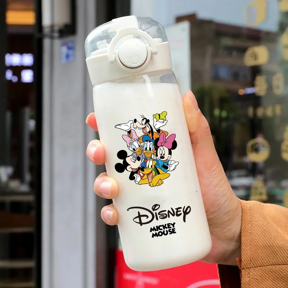 400/600ML Disney Mickey Mouse Straw Plastic Water Bottle Portable Transparent Large Capacity Kids Drinking Water Cup Donald Duck