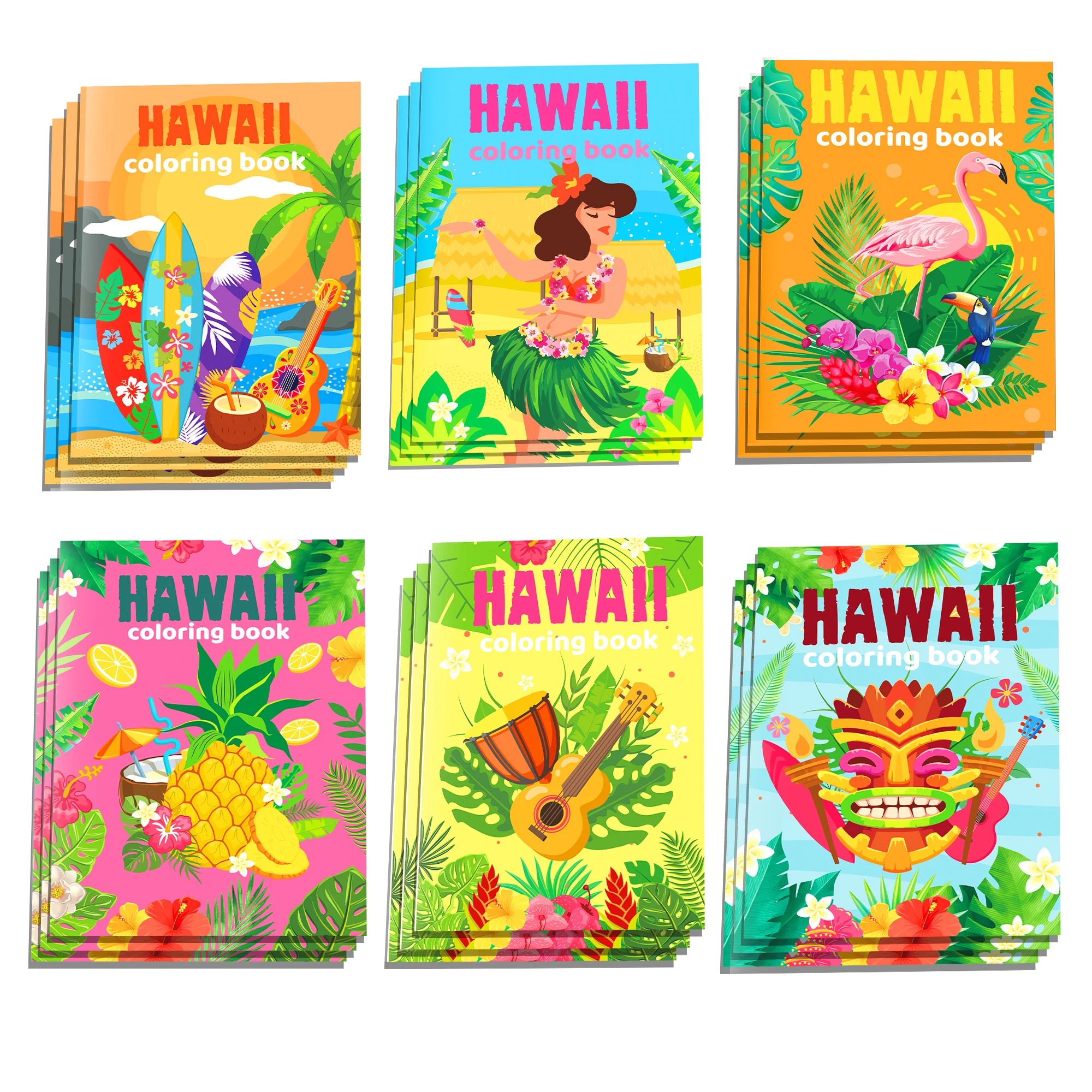 6/12/24Pcs Tropical Hawaii Mini Coloring Books Luau Tiki Palm Leaf Birthday Party Giveaways DIY Drawing Holiday Gift Supplies